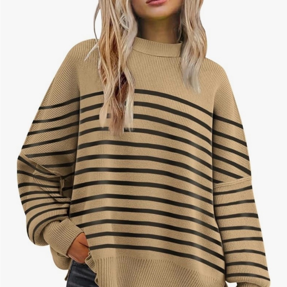 Amazon Striped Crewneck Sweater in Tan and Black